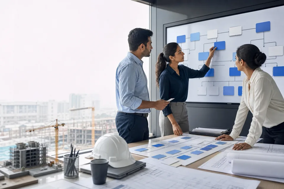 An Indian cross-functional project team designing a repeatable operational workflow.