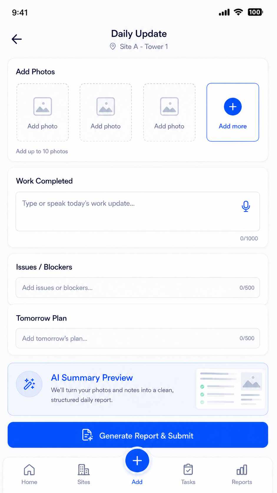 NIYAM mobile daily site update workflow